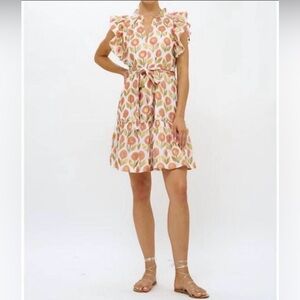 Oliphant floral ruffle dress with gold
